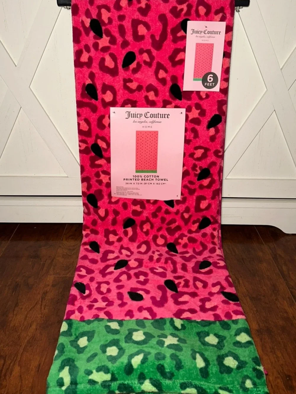 Juicy Couture Hot Pink & Green Leopard Watermelon Print Beach Towel